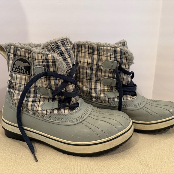 Sorel Shoes Womens 8 Boots Winter Snow Tivoli Lace Up Waterproof Limestone Plaid - Picture 1 of 13